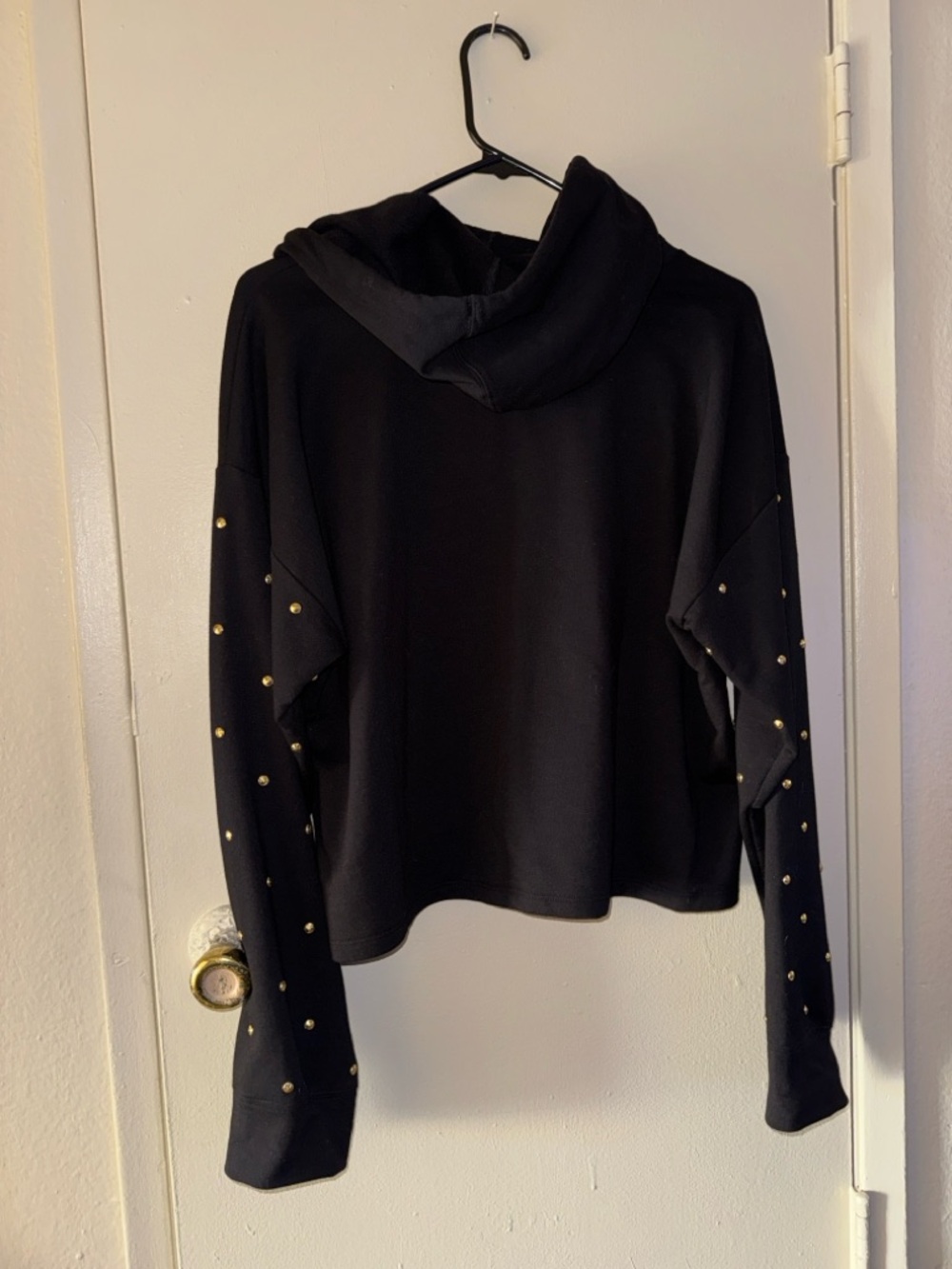 Michael Kors Black Hooded Sweatshirt with Gold Stud Sleeves - Picture 3 of 5